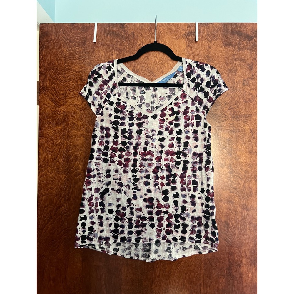 Simply Vera Vera Wang Blouse Womens PM Purple Abstract Dot V-Neck Top